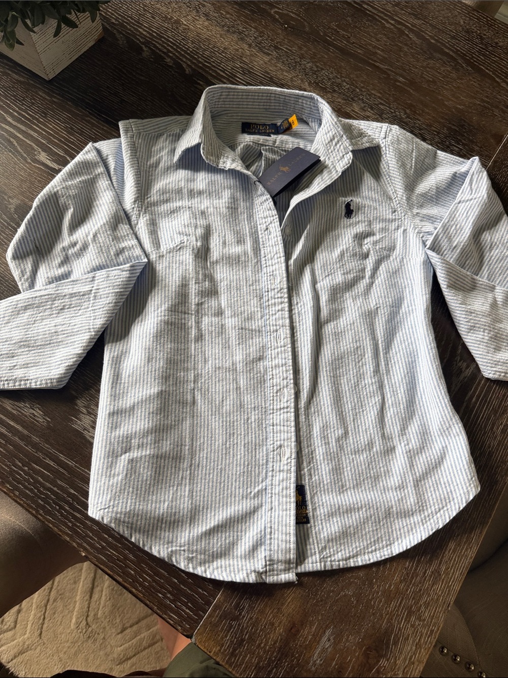 NWT Polo by Ralph Lauren Light Blue & White Striped Button-Down Shirt